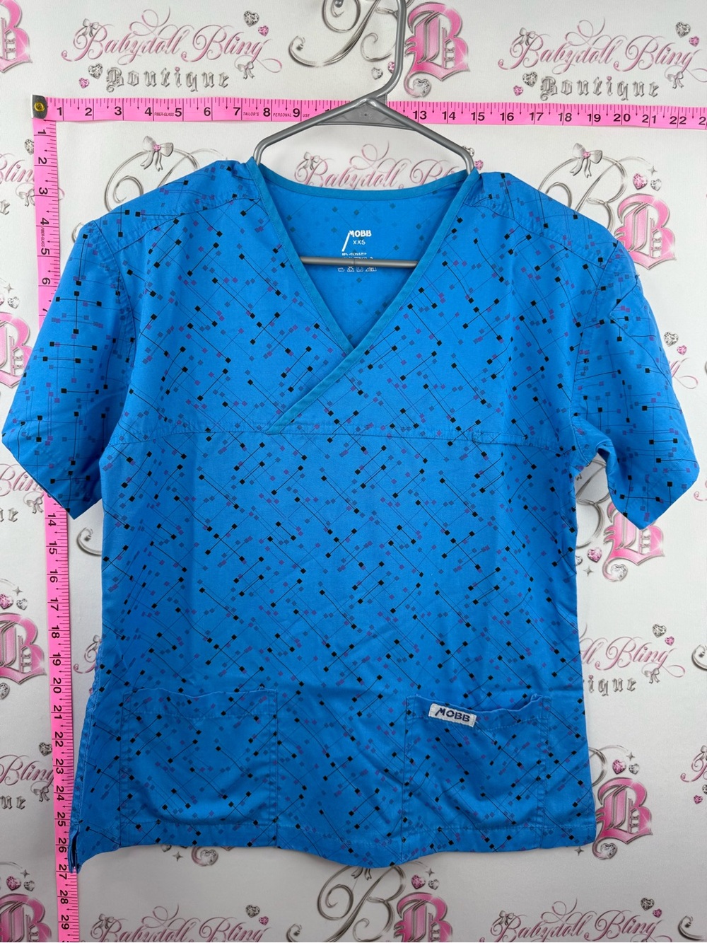 MOBB scrubs tshirt polka dot dotted shirt Blue Short-Sleeve V-Neck Scrub Top